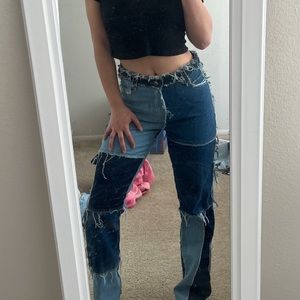 distressed patchwork jeans